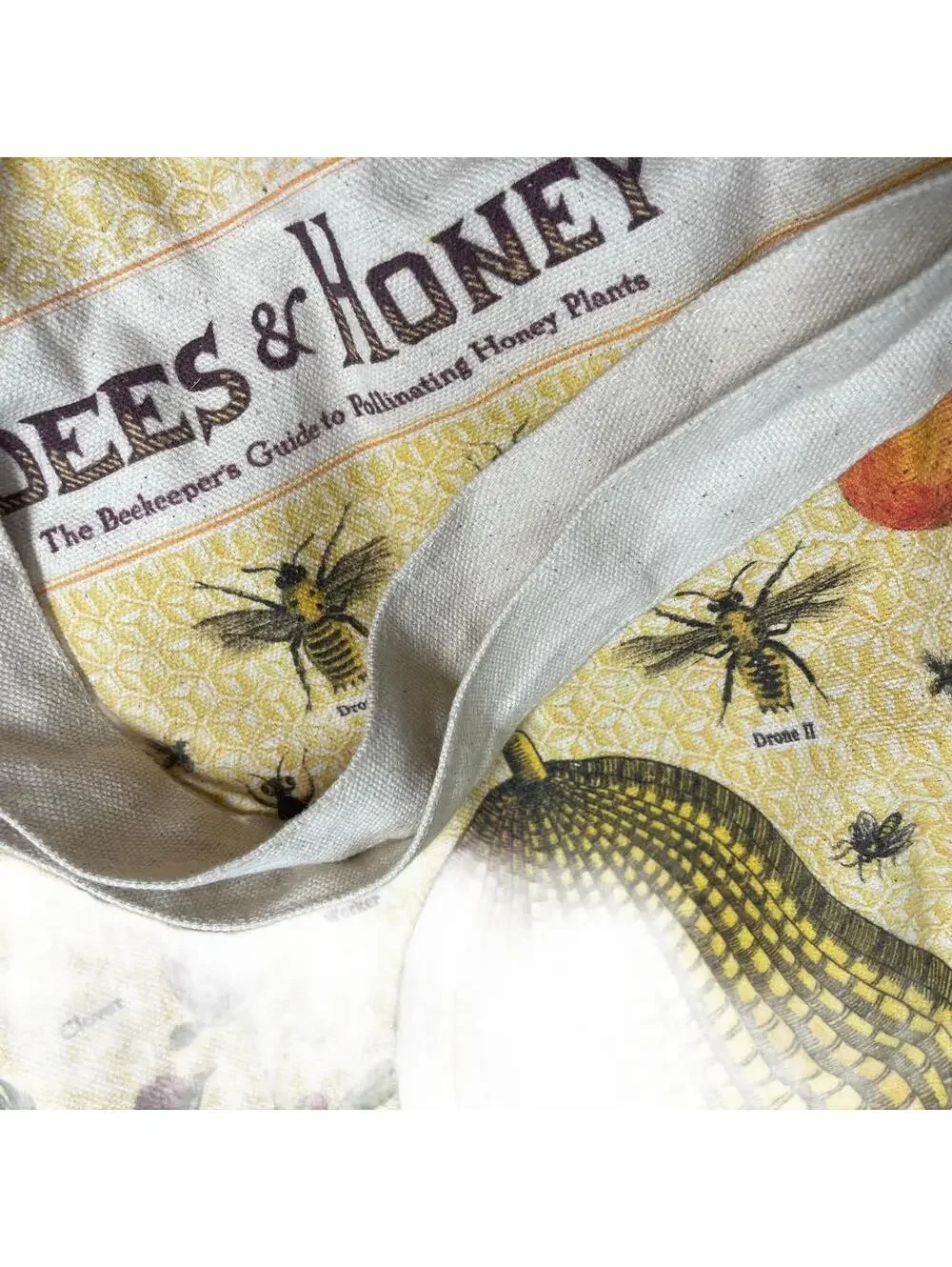 Bees & Honey 100% Cotton Cavallini Canvas Tote Bag 17x13